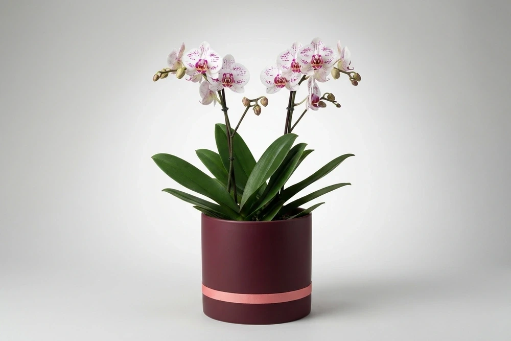 Orquídea Mini Magenta com vaso moderno de cimento queimado