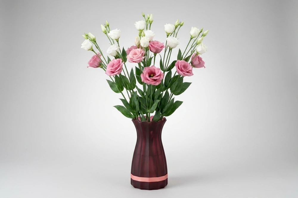 Arranjo de Lisianthus Rosa e Branco no Vaso de Vidro